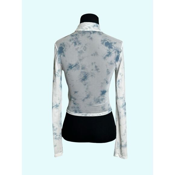 Shein Bae white blue tie dye long sleeves sheer top size Small - Picture 8 of 10